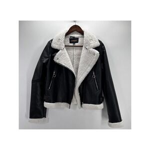 Ambiance Outerwear Women's Faux Leather Sherpa Jacket Coat 2 Pocket‎ Zip Up Sz L